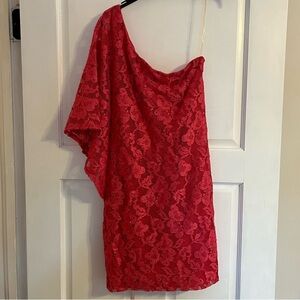 Red Lace One Shoulder Mini Dress